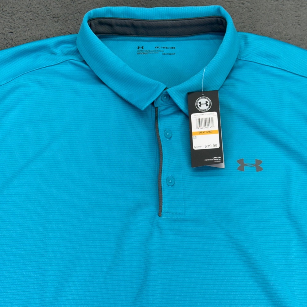 Under Armour Polo Shirt Mens 4XL Blue HeatGear Loose Fit Short Sleeve 1290140